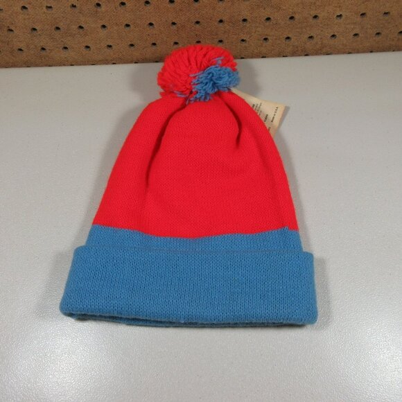 Headwear of Hi-bulk youth red an blue Huskies cuffed pom beanie winter hat NWT - Picture 2 of 5